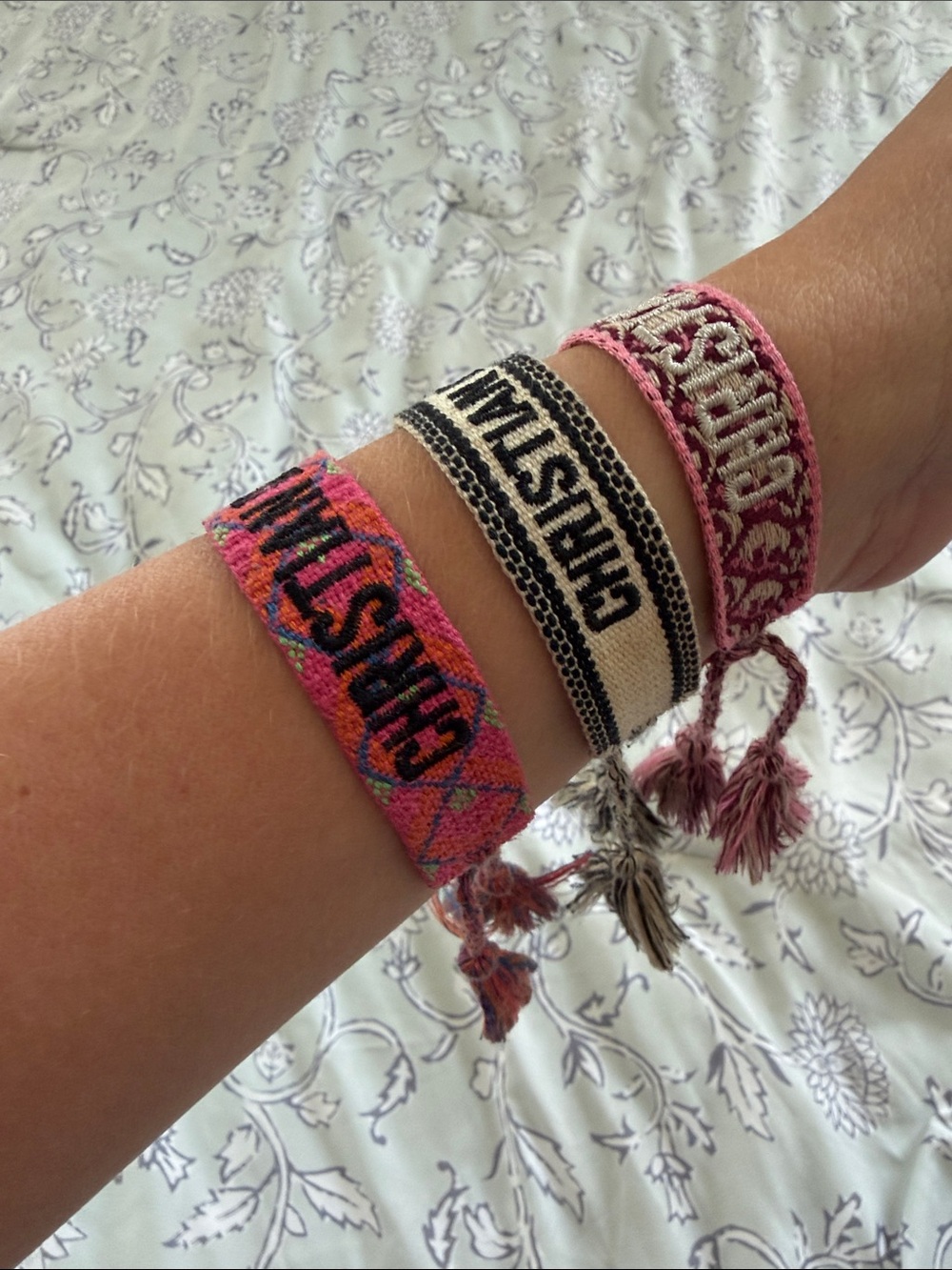 3 bracelets Dior Pink, Black and Beige Woven Logo Bracelet Trio